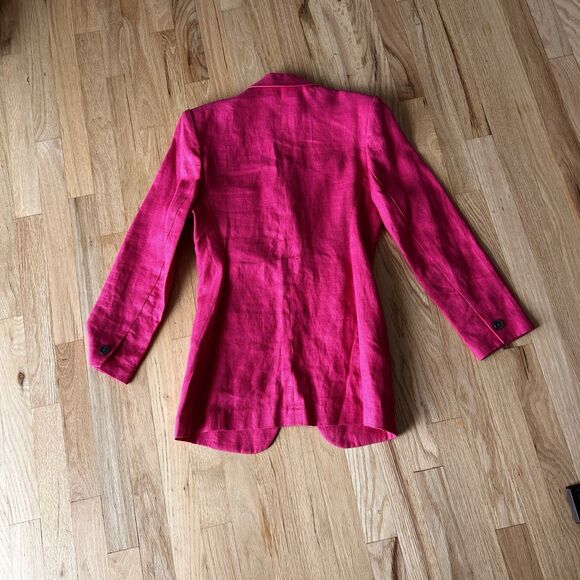 ANN TAYLOR Vintage Hot Pink Linen one button Blazer Long Line Size 4 Retro chic - Picture 5 of 12